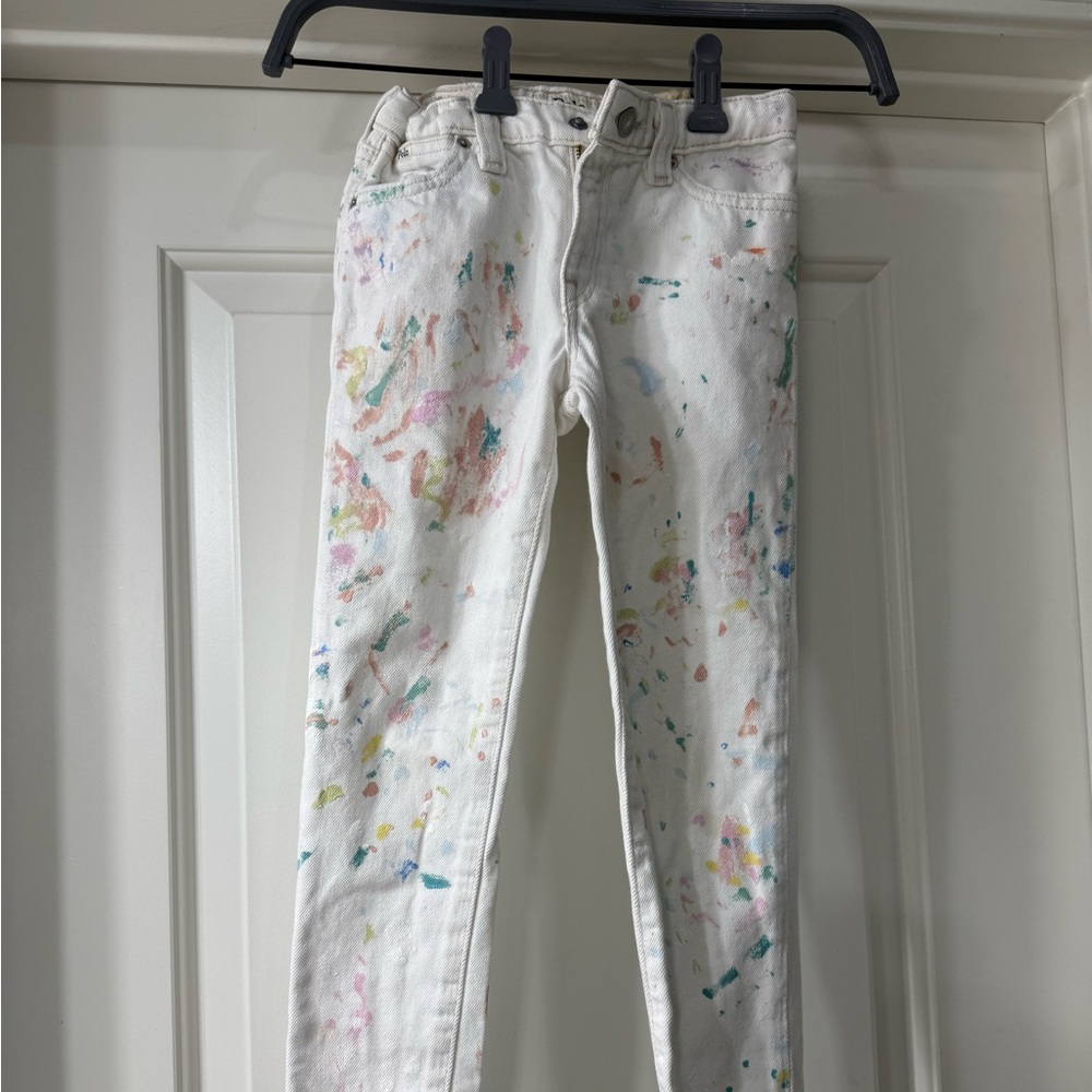 Ralph Lauren White Skinny Jeans with Multicolor Splatter